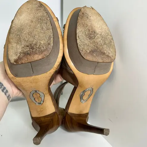 Elie Tahari High Heels Womens Size 37.5 Neutral Leather Snakeskin Baddie MobWife