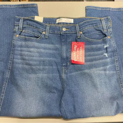 Signature Levi Strauss Denim Blue Jeans Heritage High Rise Straight Distressed Size 18