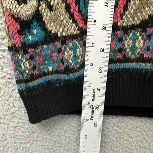 Vintage Southern Lady Floral Knit Cardigan Sweater Cottage Grandma Women Medium Black