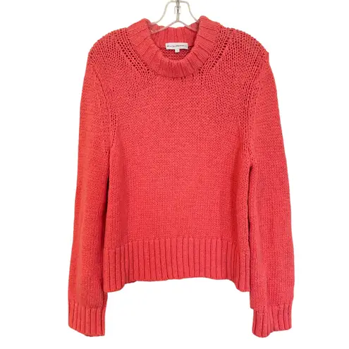 White & Warren Lofty Cotton High Rib Crewneck Sweater Womens Small Pink Luxury