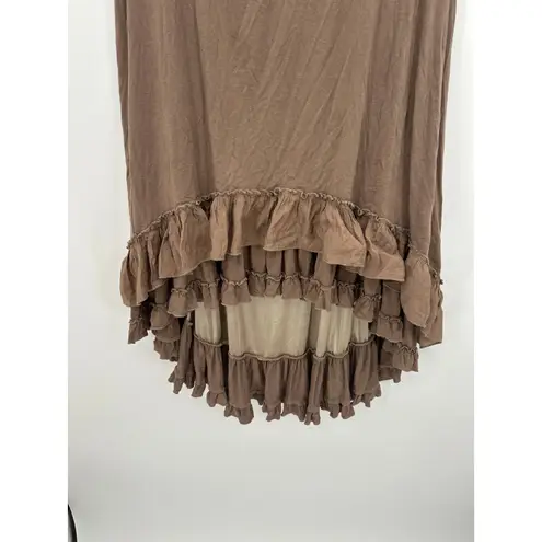 Paisley Vine Women Brown Tiered Ruffle Skirt Size L Stretch Boho Artsy Lagenlook Size M