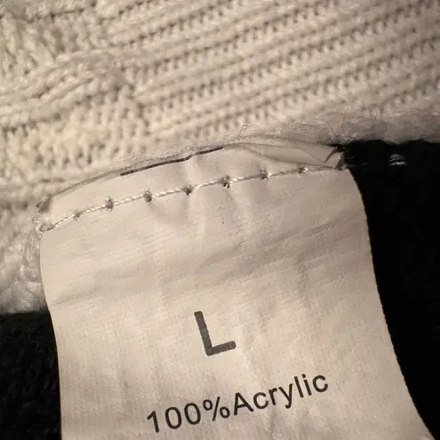 Womens Black White Chevron Cable Knit Sweater Long Sleeve Pullover Size L Size L