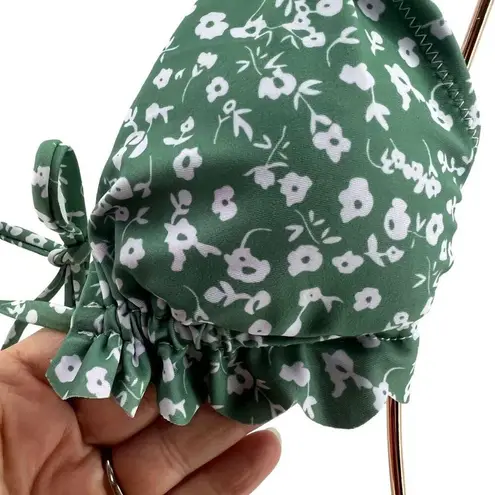 Women's Dinty Floral Print Bikini Set Frill Trim Triangle Bathing Suit Size Smal Green