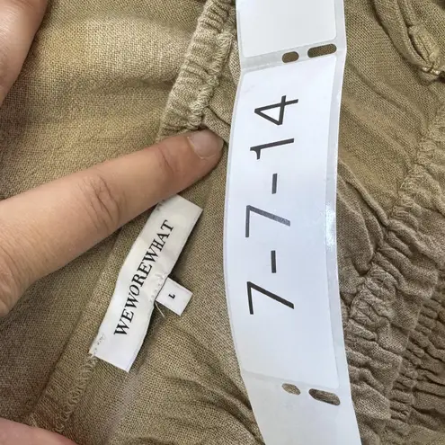 We Wore What Dress Womens Large Tan Scrunchie Linen Smocked Bodice Midi Sundress