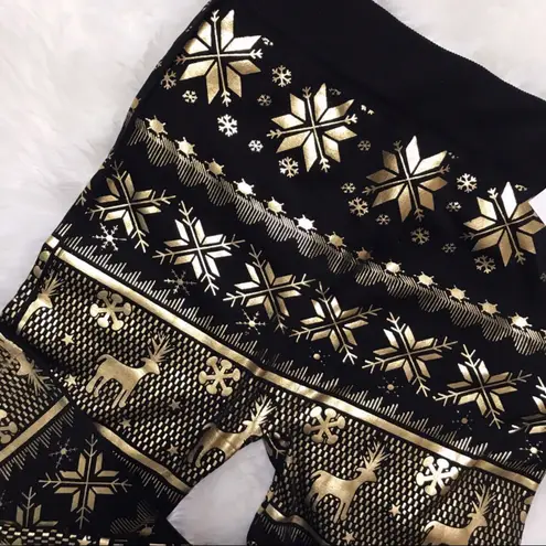 Linda Michael Black Leggings w/Gold Reindeer-NWT