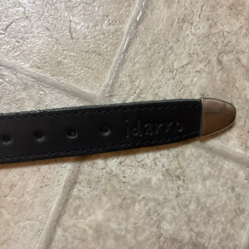 Vintage Beaded Leather Belt with Blue and Red Accents Black