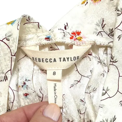 Rebecca Taylor Sleeveless Floral Vine Print Silk Blouse in Ivory Size 8