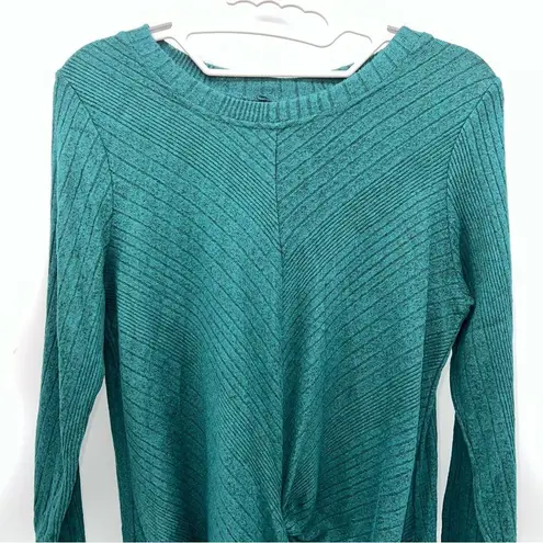 By & By Deep Green Long Sleeve Sweater with Twisted Draped Front