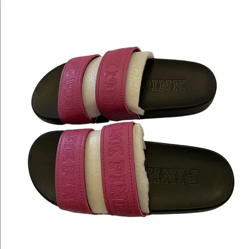 PINK - Victoria's Secret Victoria’s Secret Pink Graphic Logo Double Strap Slides.