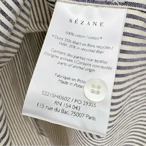 Sézane  Tomboy Button Down Long Sleeve Shirt | Size US 6 (38) | Ecru/Blue Stripes