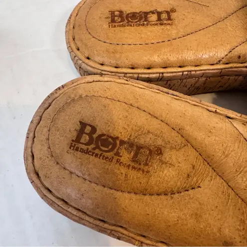 Born Brown Tooled Leather Slide Slip On Sandals Womens 6 Beachy Vacation Shoes