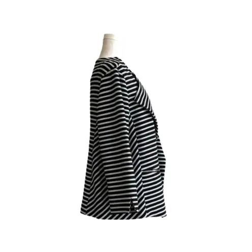 Roz & Ali Woman Black White Stripe Open Front 3/4 Sleeve Blazer Jacket Size 1X