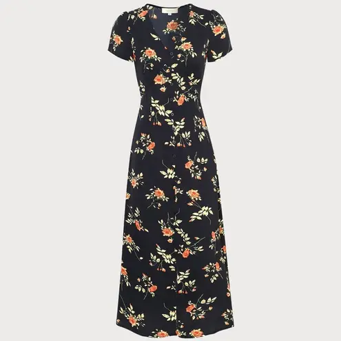 RIHOAS The Black V Neck Floral Short Sleeve Maxi Dress Size L