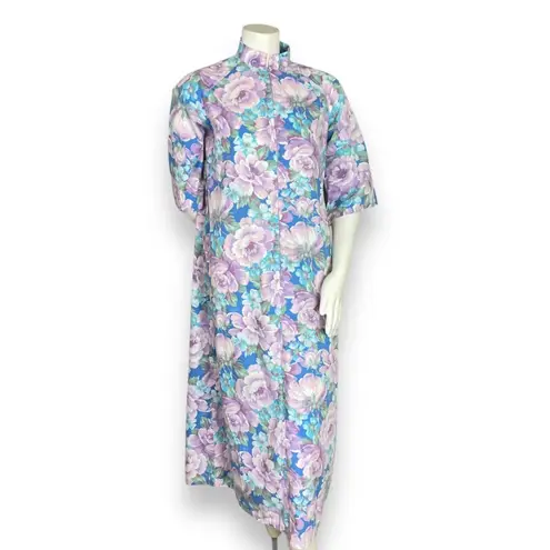 Vintage Handmade Housedress Floral Dress Purple Blue Zip