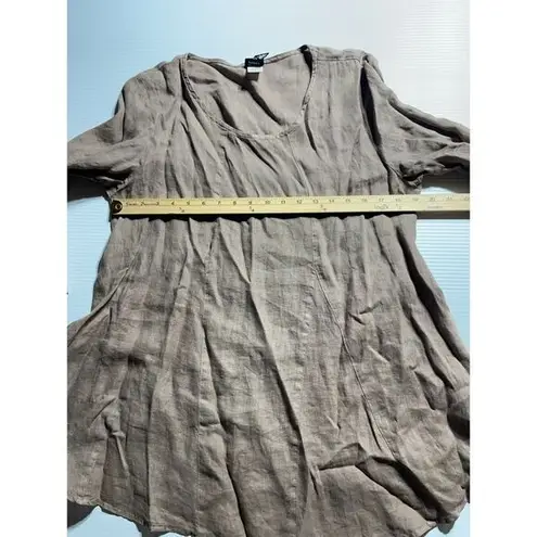 Match Point Linen Long Sleeve Flowy Tunic Dress Taupe Brown Boho Style M Tan Size M