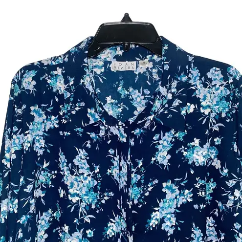 Joan Rivers Women’s Size 1X Blue Floral Polyester Button Up Long Sleeve Blouse