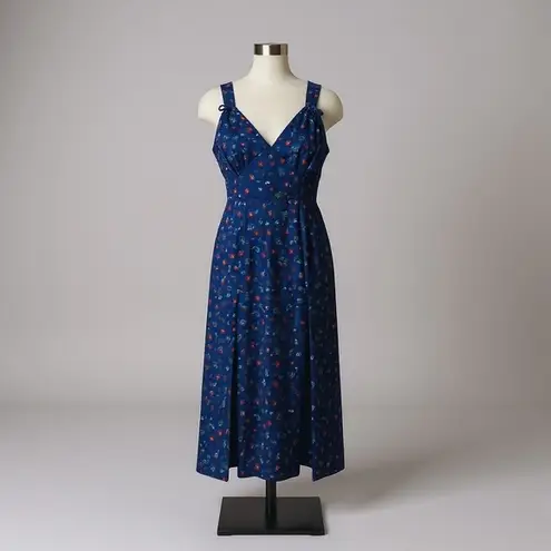 Vintage Miss Elaine Blue Floral Maxi Nightgown Large Satin Slip Dress Cottage