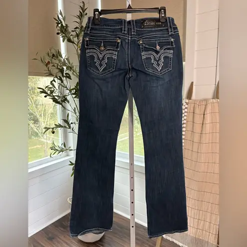 L.A. Idol Dark Blue Boot Cut Jeans, Wide Stitching, Flap Pockets, 9 Size undefined