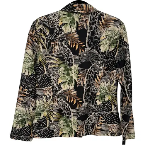 SILKLAND Pure Silk Safari Animal Print Lightweight Jacket Blazer Size 8 Career Black