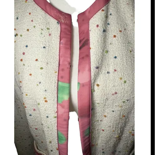 ESCADA Jacket Womens Size 42 Cream Multi Color Tweed Boucle Pink Size L