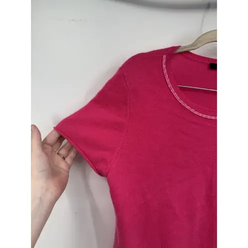 Badgley Mischka 100% Cashmere Top Women Medium Pink Barbie Preppy Beaded Neck