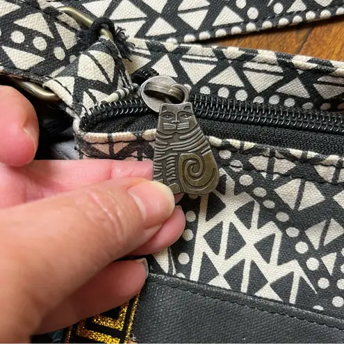 Laurel Burch Purse Gato Cat Print Crossbody Bag Bead Adjustable Strap Wood Charm Black