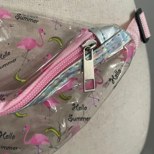 Clear Flamingo Banana Print Fanny Pack Belt Bag Pink Zipper Adjustable Strap Y2K