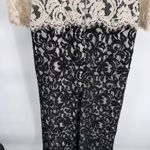 Tadashi Shoji Formal Long Gown Dress Womens 14 Black Cream Lace Belt