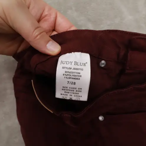 Judy Blue Jeans Womens 7/28 Oxblood High Waist Tummy Control Wide Crop Stretch