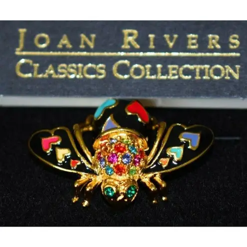 Joan Rivers NEW  Pave Crystal BEE PIN Brooch HEARTS Lots Of Love Black Enameled!