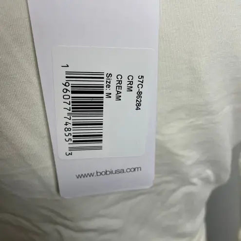 Bobi NWT Front Knot Crop Top MEDIUM Cream Long Sleeve Jersey Knit Casual Modern