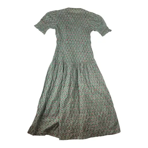 Daughters of India women's XS extra small prairie sage Green Puff Sleeve dress