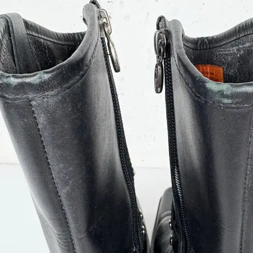 Harley Davidson Vintage Square Toe Harness Boots Cuban Heel Black Logo Size 8