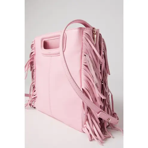Maje Light Pink Smooth Leather Tassel Trimmed Magnetic Closure Clutch Bag Purse