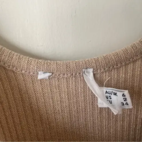 Princess Polly Callie Beige Ribbed Belted Flare Leg Jumpsuit 2