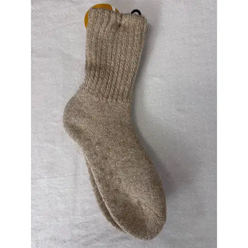 Hue Women Crew Socks Cozy Gripper Bottom Beige One Size