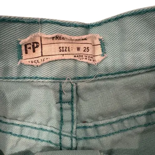 Free People  Teal Cotton Frayed Hem Jean Shorts, Sz 25