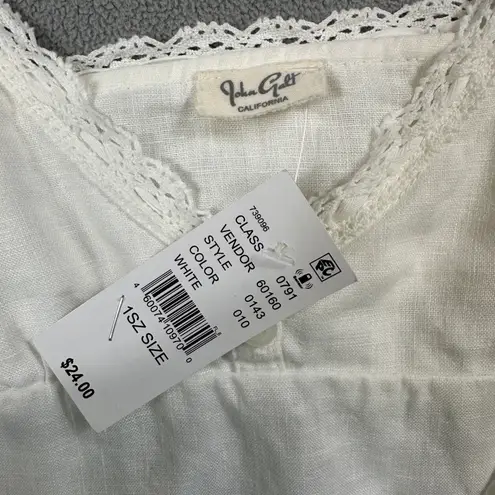John Galt NWT  Linen Cami Top with Lace Trim One Size Womens White Tie Waist
