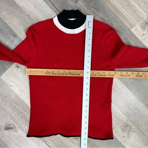 ZARA  Mock Neck Ribbed Knit Pullover Shirt Red Black Small Long Sleeve