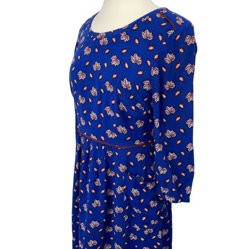 Boden Fit & Flare Mini Dress Allover Autumn Leaf Print Blue Flowy Womens 8
