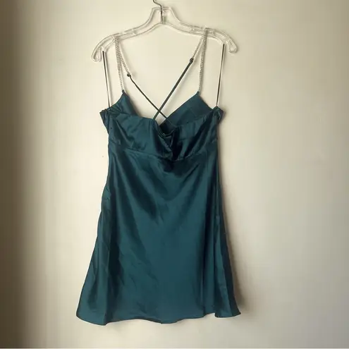 Princess Polly Mazie Green Satin Rhinestone Strap Mini Dress 8