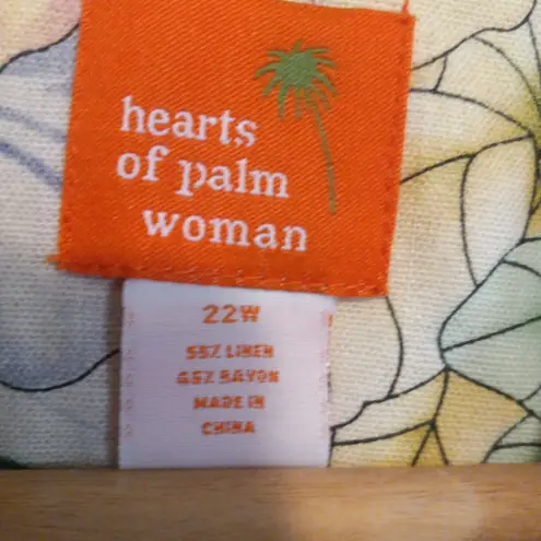 Hearts Of Palm Floral Hawaiian Shirt-Size 22W-Tween Waters-Linen Blend-NEW