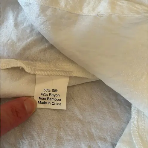 Redwood Court Silk Tunic Top White Beige Semi Sheer Split Hem Womens Small NWT