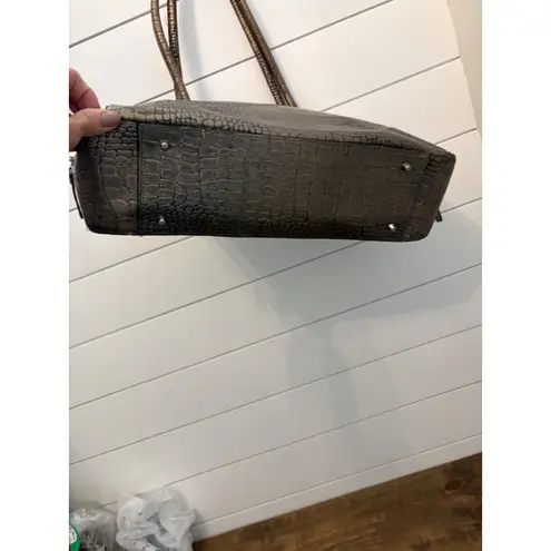 Vintage Leather Franklin Covey embossed Crocodile Handbag Laptop bag Gold