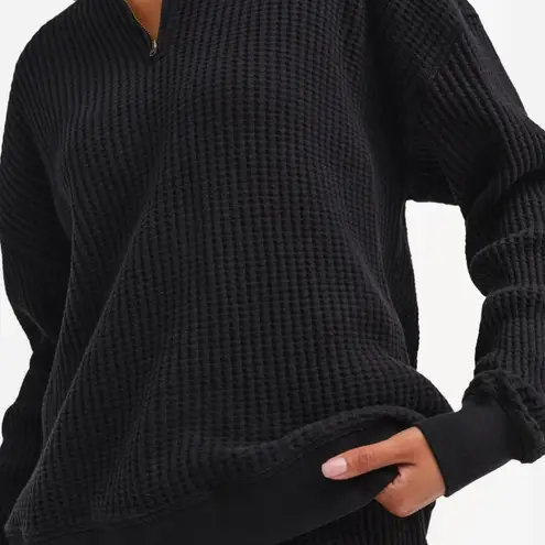 Mate the Label Organic Waffle Collared Half-Zip Sweatshirt, Size Small