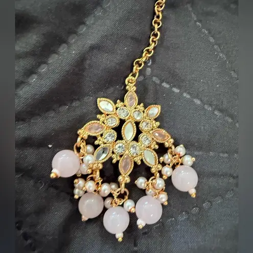 Indian Pakistani Gold and Pink Jewelry Set