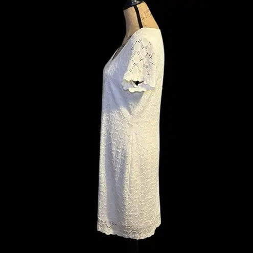 Ronni Nicole Ivory Eyelet Lace Dress with white liner.