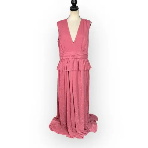LDT Peplum Waist Gown Women's 4 Pink Rose Sleeveless V