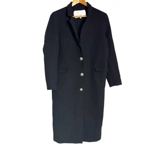 Rabanne Black Three Button Wool Long Sleeve Longline Winter Coat Size 4