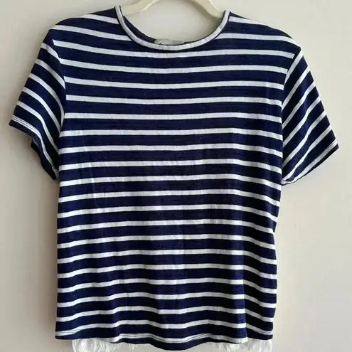 Sea New York Striped Navy Blue and White Crewneck Shirt Ruffle Back, Small